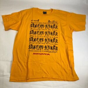 Bequia Caribbean T-Shirt Novelty Graphic Print Dancing Yellow‎ Tee Size Medium